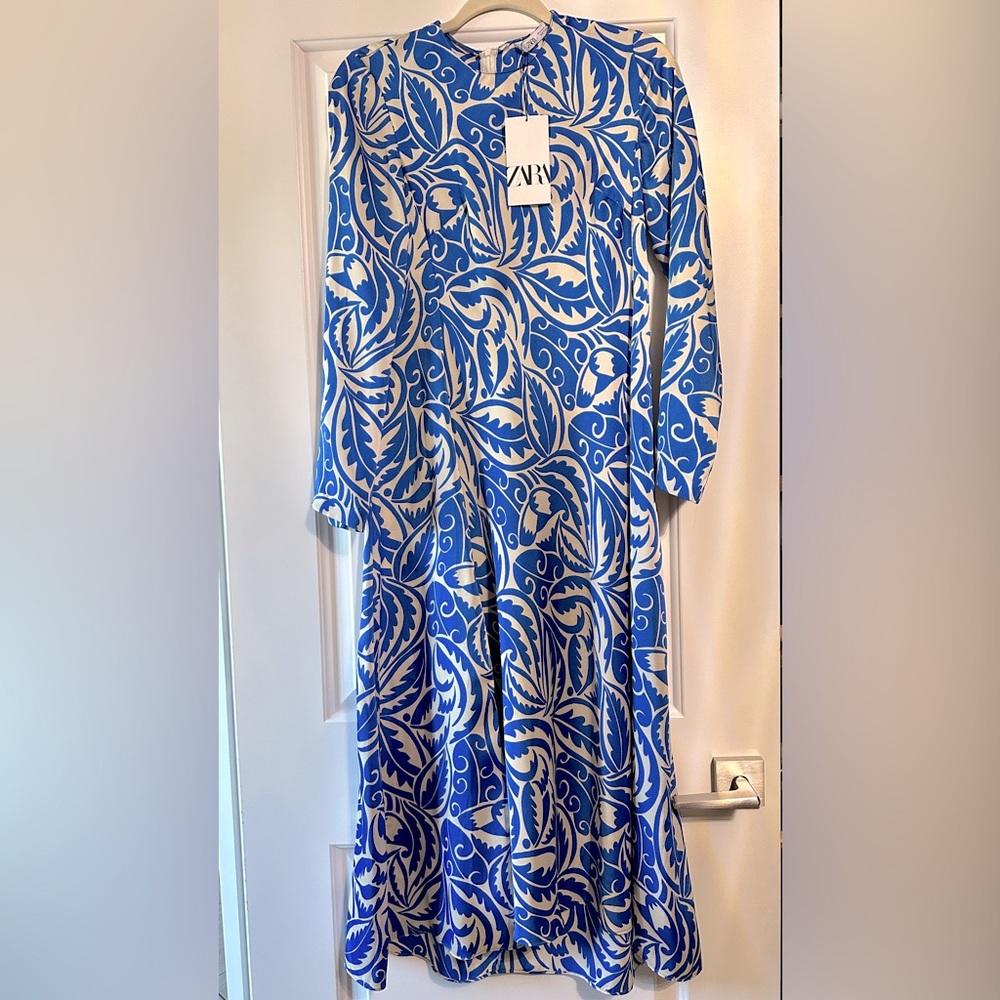 Zara Blue and White Midi Dress